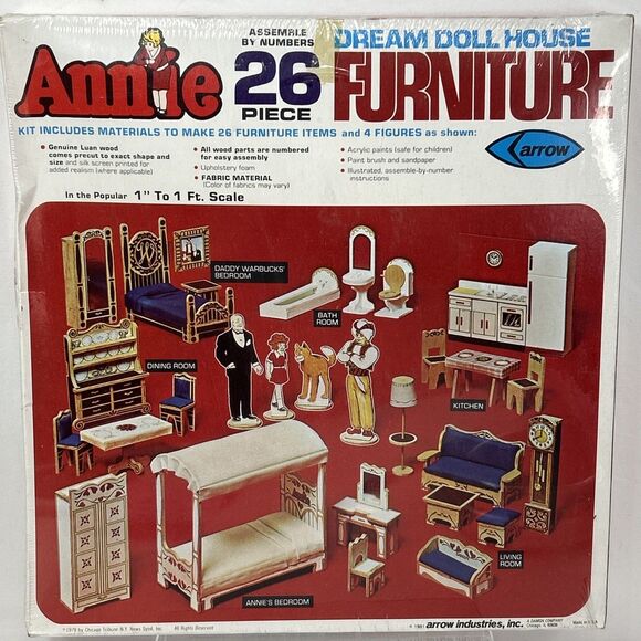 Arrow Other - Vtg 1981 ANNIE Dream Doll House Furniture Kit 26 Piece Figures NOS USA Arrow